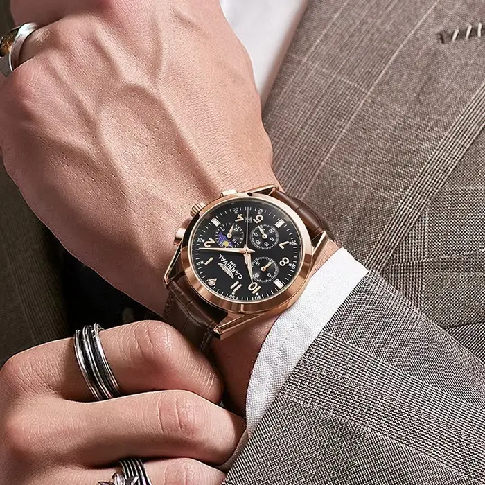Carnaval marque de luxe en cuir chronographe montre à Quartz pour hommes mode sport militaire étanche calendrier montres Reloj Hombre