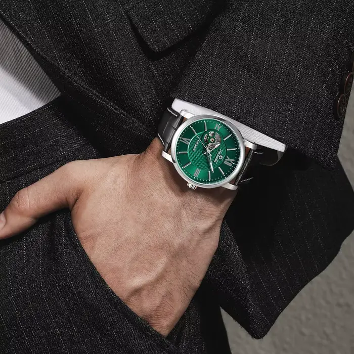 Montre Forsining Squelette Mécanique Hommes Cadran Bleu Cuir Affaires Automatique Luxe Nouvelle Occasions Spéciales