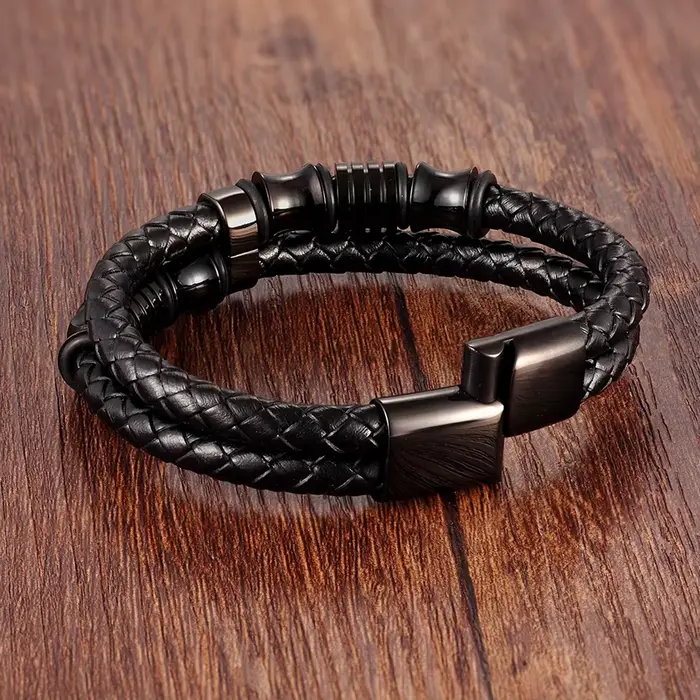 XQNI accessoires de luxe Bracelet hommes cadeau de mode noir Bracelets en cuir véritable bricolage combinaison sauvage