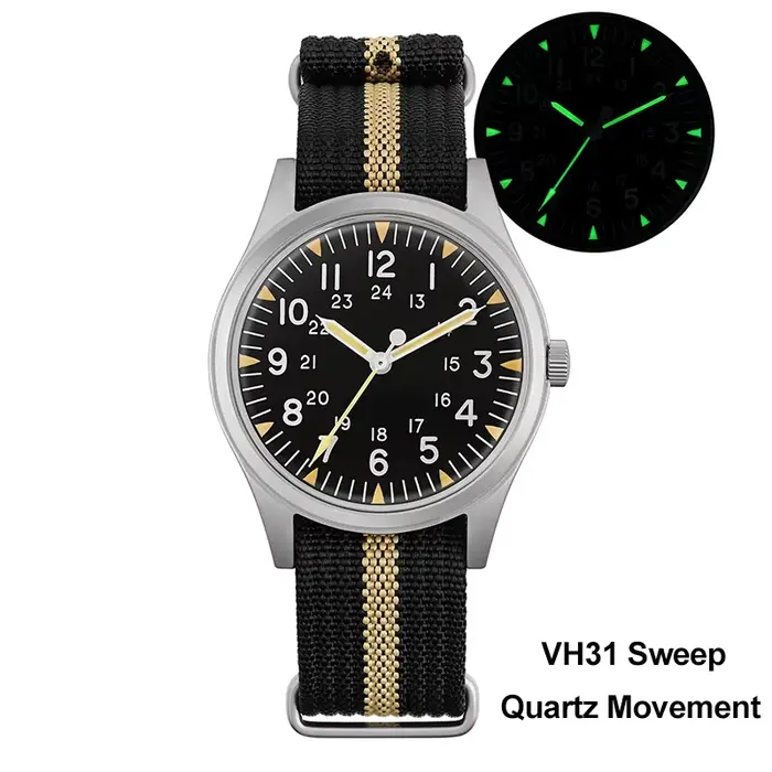 Militado ML07 montre à Quartz VH31 mouvement de balayage dôme saphir cristal lumineux 10Bar étanche 