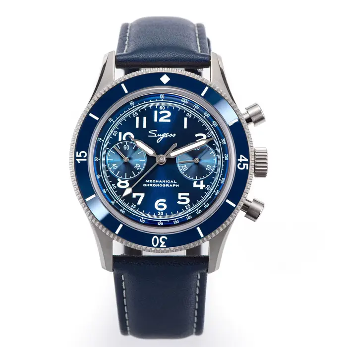 Sugess – montre pilote pour hommes, chronographe mécanique, squelette lumineux, cristal saphir, cuir