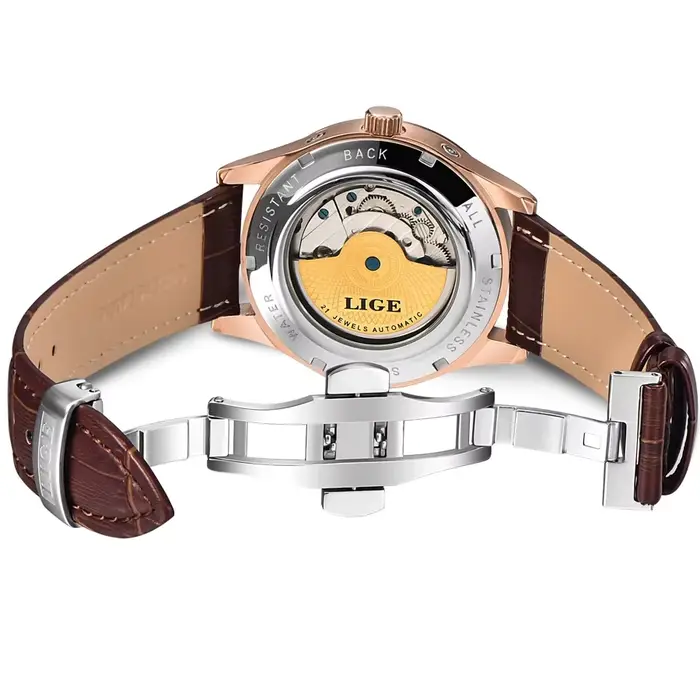 2025 LIGE hommes montres automatique mécanique montre Tourbillon Sport horloge en cuir décontracté affaires rétro montre-bracelet Relojes Hombre