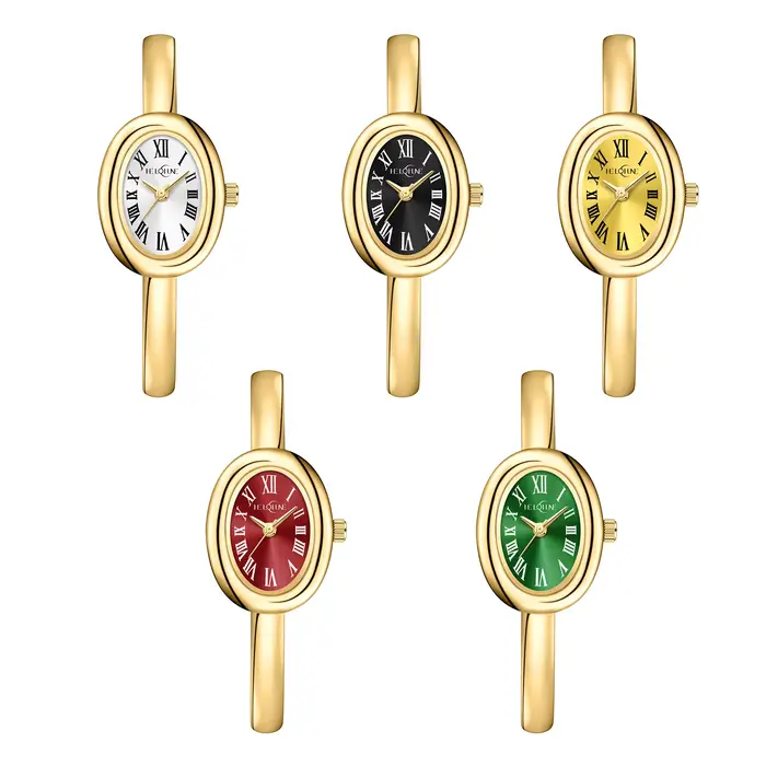 Montre à quartz résistante à l'eau pour femmes : montre-bracelet minimaliste à cadran ovale (cadeau)