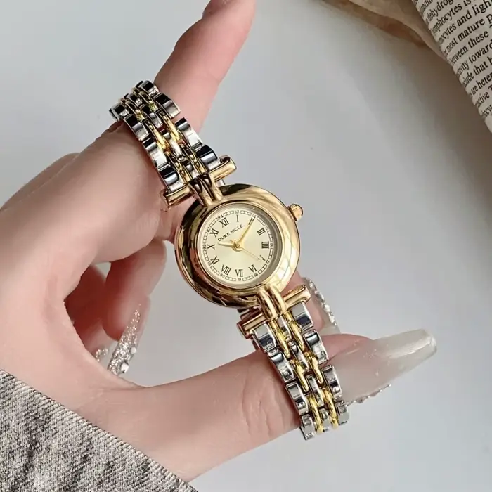 Montre à cadran romain rond pour femmes, bracelet en acier inoxydable, montres à Quartz, Relogio Fem