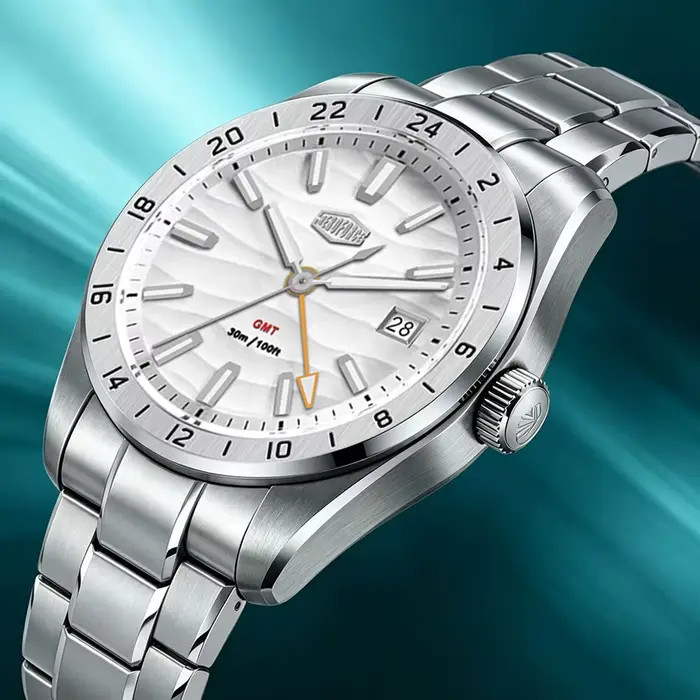Montre à Quartz Tendance Homme, Affichage GMT et Date, Étanche 3 ATM, Lumineuse, en Acier Inoxydable