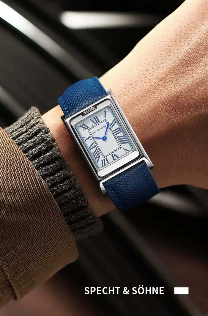 Specht & Söhne Montre à quartz pour homme, montre de sport carrée double face, en acier inoxydable, avec cristal saphir, étanche