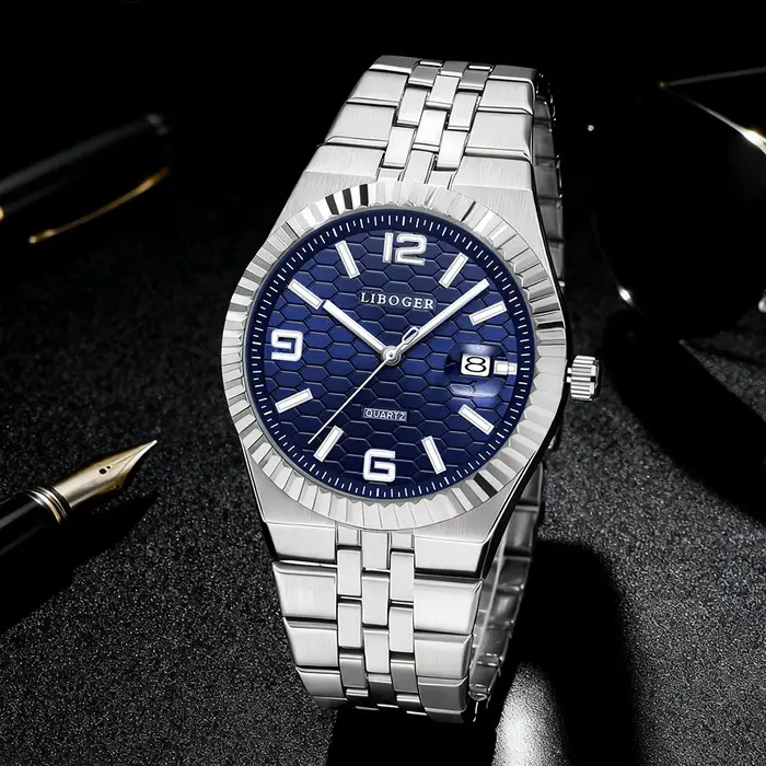 Ensemble de montre-bracelet à quartz ronde élégante et tendance pour hommes – Idéal pour un usage quotidien