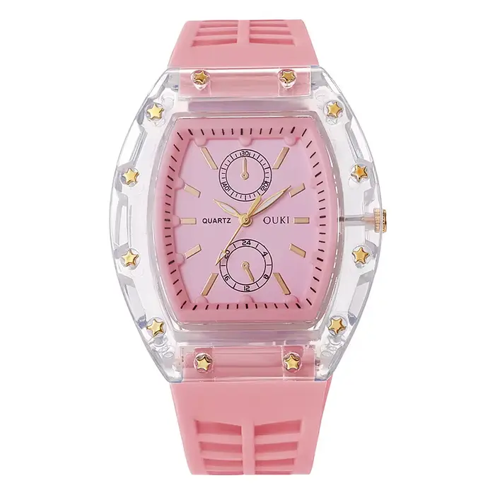 Montre Transparente en Forme de Baril à Vin Quartz Décontractée Hommes Femmes Occasions Spéciales