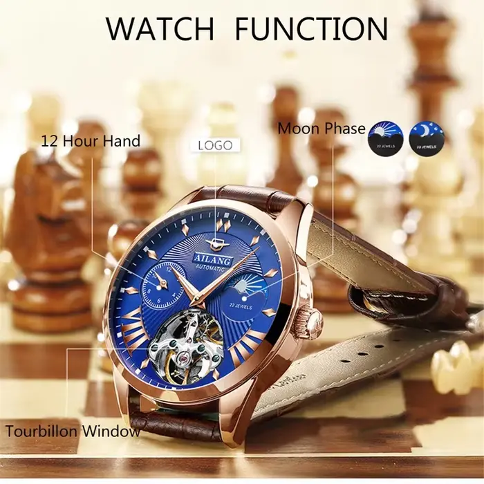 Montre Daniel Gorman pour homme, montre mécanique automatique squelette en acier inoxydable, résistante à l'eau, bracelet en cuir, pour occasions formelles et informelles