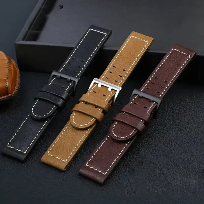 Bracelet de montre en cuir véritable pour hommes