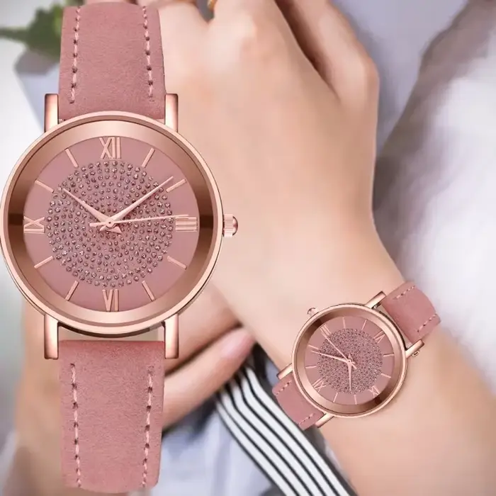 Montre-bracelet femme cadran en biscuits bracelet en cuir montre sans fil rapide mode décontractée quartz cadeauoccasionnelspecialexpressionstylepersonnel