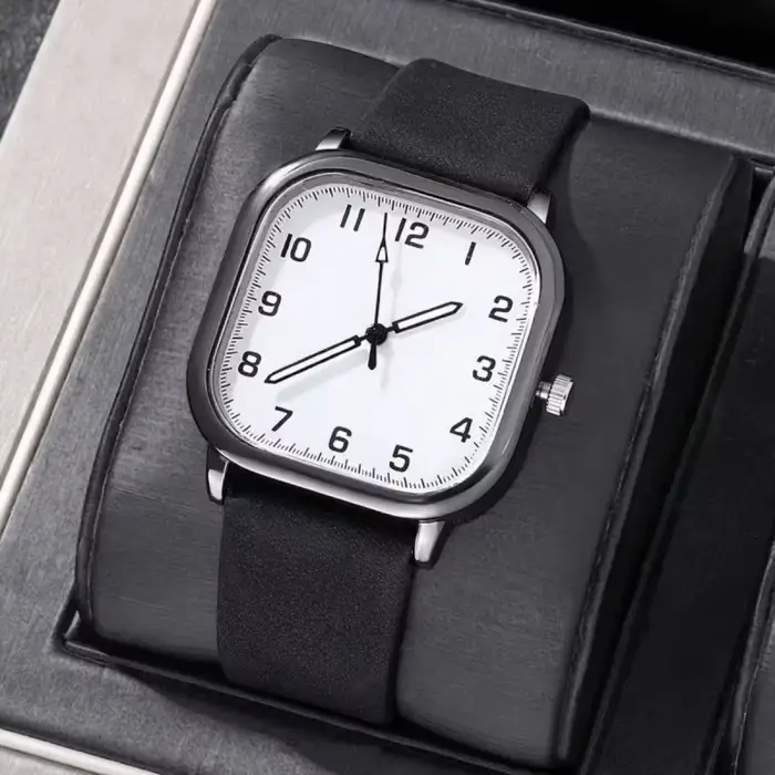 Mode hommes montres décontracté carré montre à Quartz bracelet en cuir montre-bracelet pour hommes R
