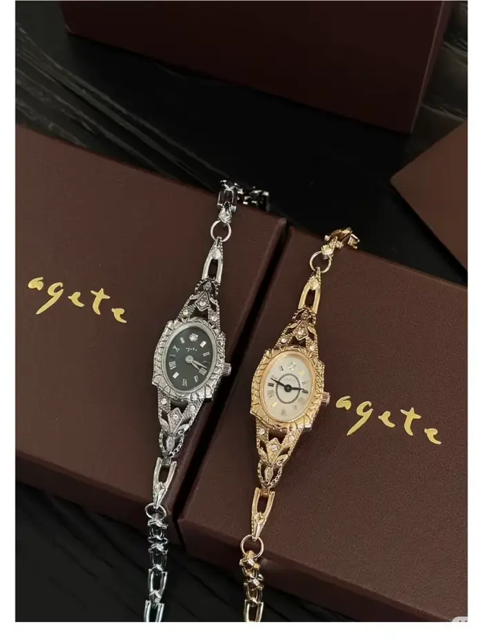 Montre rétro luxueuse résistante à l'eau pour femmes occasions spéciales quartz bracelet laiton plaqué or