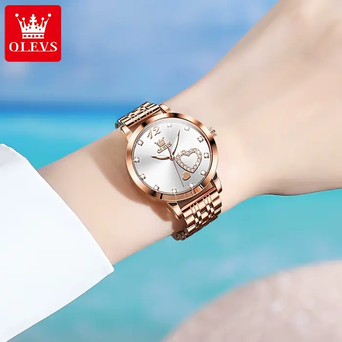 Montre OLEVS en acier inoxydable avec boitier en alliage pour femmes, résistante à l'eau, élégante et polyvalente pour diverses occasions et cadeaux