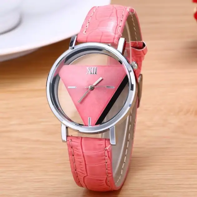 Montre à Quartz triangulaire en cuir bleu pour femmes
