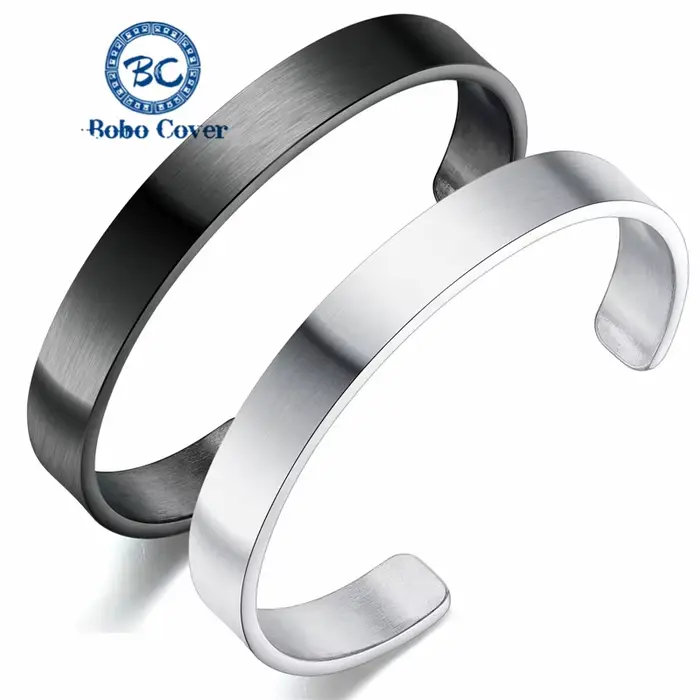 Bracelet manchette en acier inoxydable brillant pour hommes