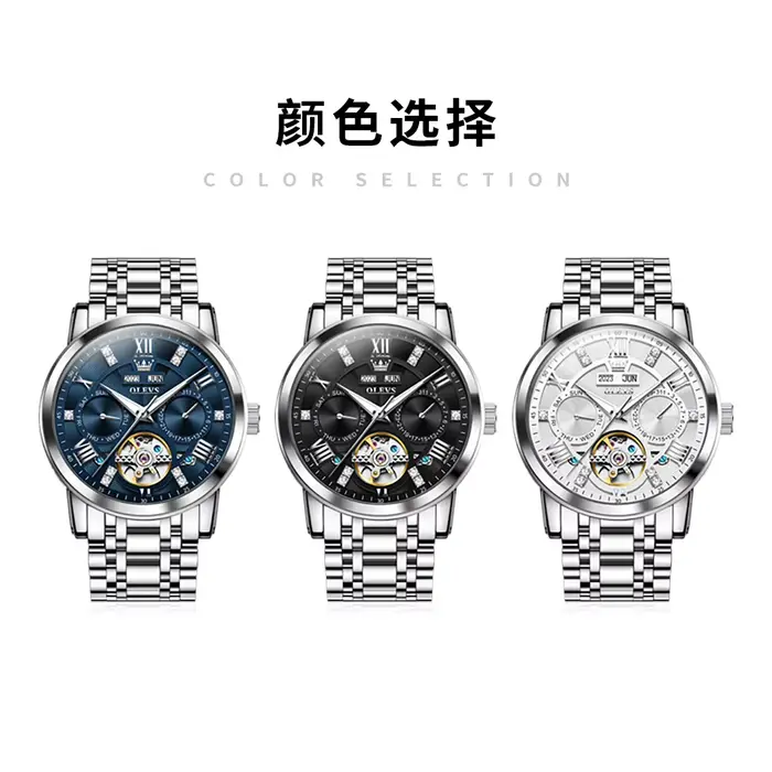 OLEVS montres pour hommes Skeketon volant automatique mécanique montre-bracelet originale pour homme étanche lumineux calendrier perpétuel