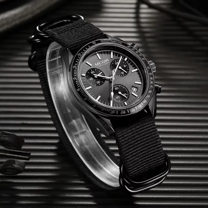 MEGIR nouvelles montres de luxe pour hommes toile tissage bracelet Sport automatique chronographe Quartz étanche montre-bracelet pour homme 2247
