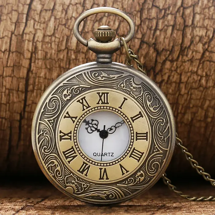 Montre de poche à Quartz en Bronze pour hommes, Design d'affichage à l'échelle romaine, Vintage Masc