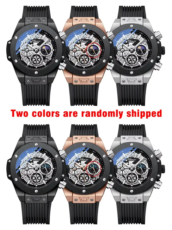 CHENXI mode Silicone chronographe montre hommes multifonctionnel Cool lumineux Quartz étoilé Phases lunaires synchronisation Sport montres