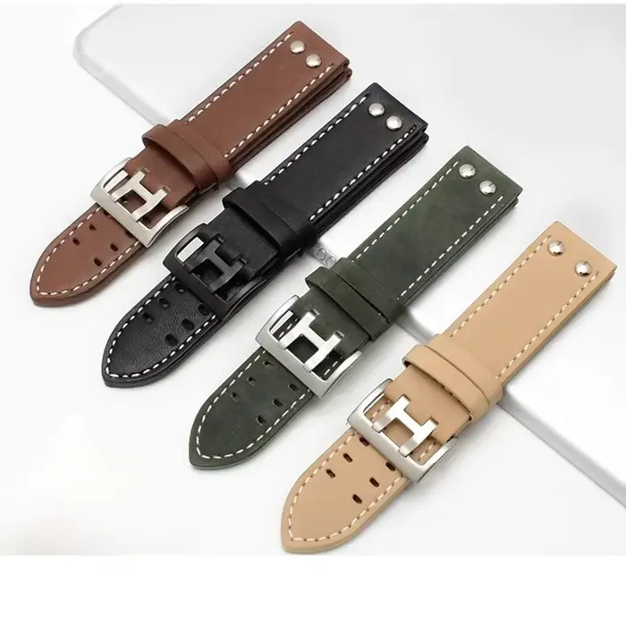 Bracelets de montre imperméables en cuir de vachette véritable pour Hamilton H 760250 Bracelet respirant léger Khaki