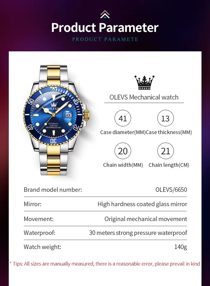 Montre automatique OLEVS en acier inoxydable avec zircon lumineux pour hommes, résistante à l'eau et intemporelle pour diverses occasions