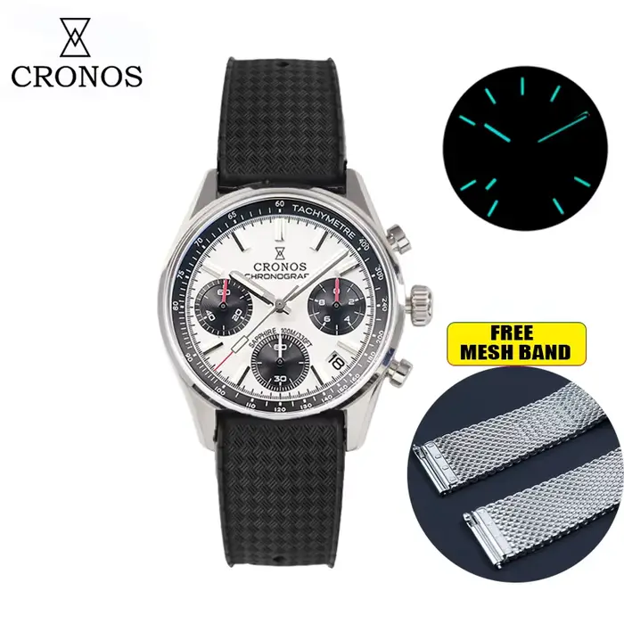 Cronos – montre à Quartz pour hommes, chronographe, Miyota 6S20, cadran Panda noir et blanc, saphir,