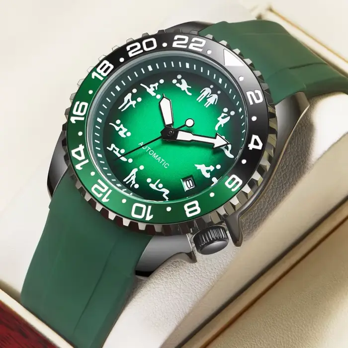 Montres mécaniques automatiques homme bracelet silicone lumineuses avec calendrier complet pour occasions spéciales et sportives