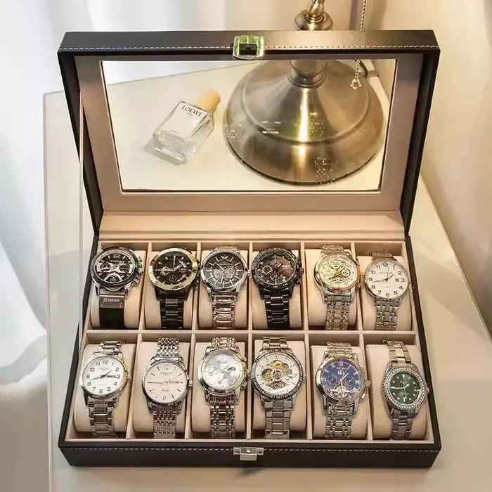 Boîte de montre en cuir PU noir