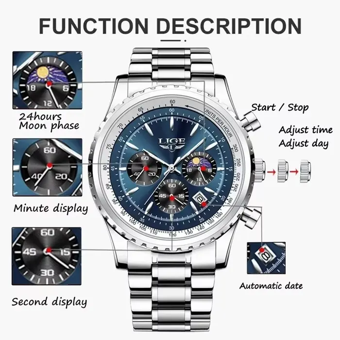 LIGE 2024 Top marque de luxe nouveaux hommes montre Quartz homme montres étanche