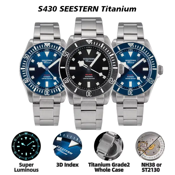 Montre de Plongée SEESTERN en Titane Automatique Édition Limitée pour Hommes Occasions Spéciales Plongeurs Aventuriers