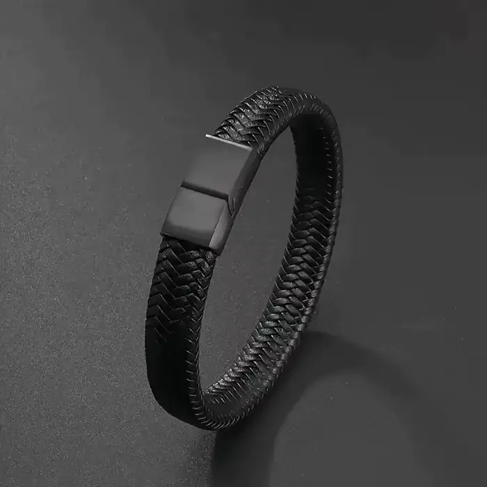 Bracelet en cuir Pu noir pour hommes élégants maturité style occassions spéciales cadeaux anniversaires mariage moments importants