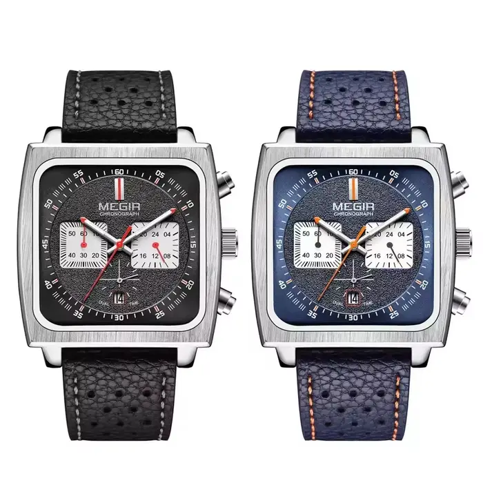 MEGIR 2182 luxe mode sport chronographe multi-fonctionnel militaire en cuir Date montres pour hommes