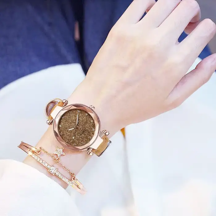 Ciel étoilé femmes montre Bracelet dames montre-Bracelet rose femme filles horloge mode cuir Simple montres Reloj Mujer Rosa