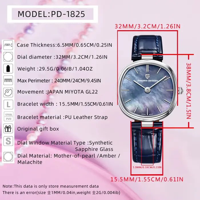 Montre Pagani Design en acier inoxydable avec cristal de saphir pour femmes occasions spéciales quartz elegance résistante à l'eau