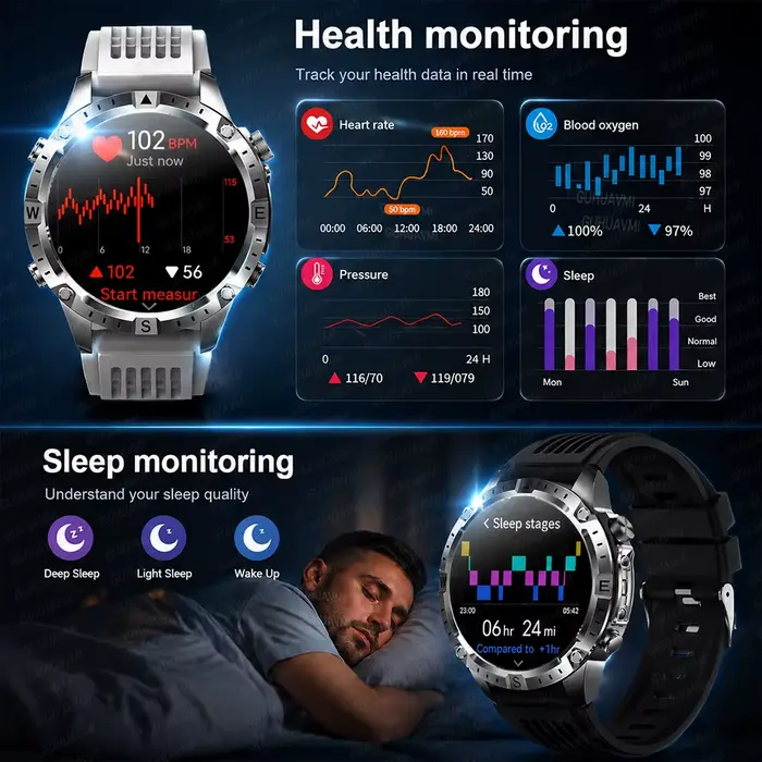 Nouvelle Montre Connectée GPS Extérieure 2026 avec Cartes Hors Ligne Double Bande GNSS Montre de Triathlon Étanche 10 ATM Boussole Lampe Torche Bracelets Sportifs Multilingue