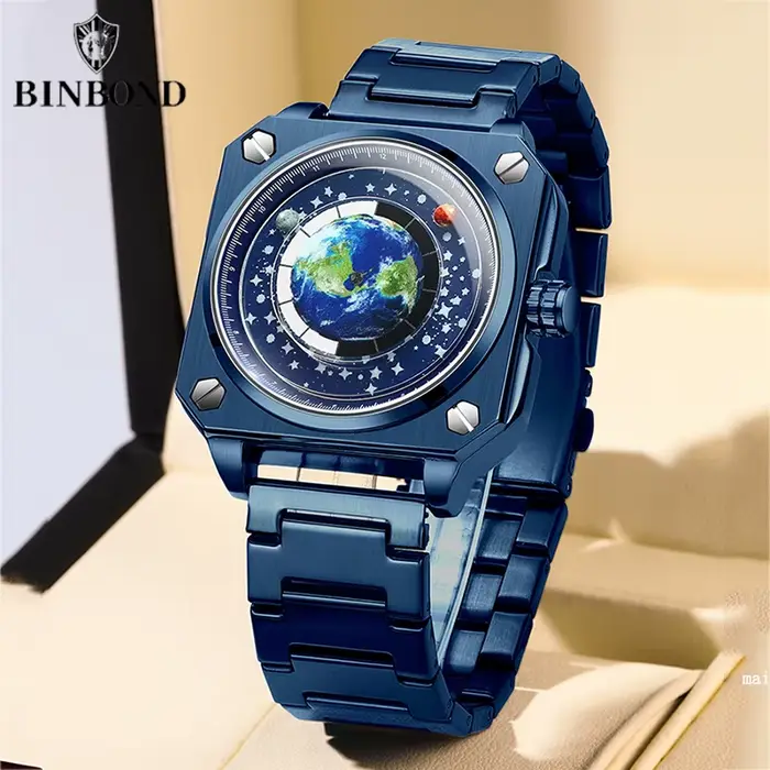 Montre homme BINBOND avec cadran rotatif résistant à l'eau pour homme style mode et décontracté pour diverses occasions
