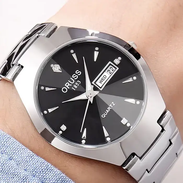 Montre-bracelet à quartz étanche en acier inoxydable pour homme