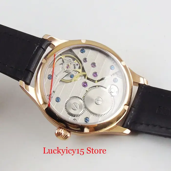 Montre-bracelet Parnis or rose à remontage manuel avec cadran blanc pour homme occasions spéciales et cadeaux élégants