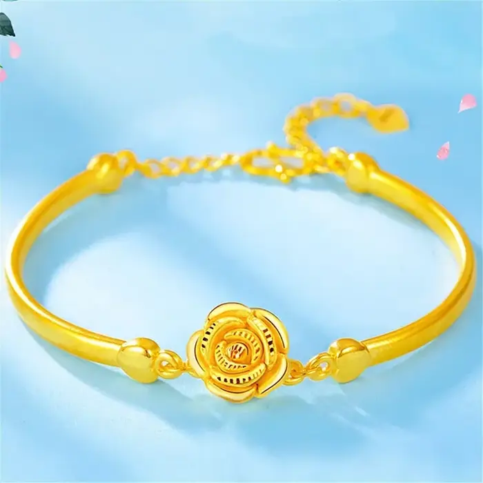Bracelet Rose couleur or véritable 18 KT pour femmes
