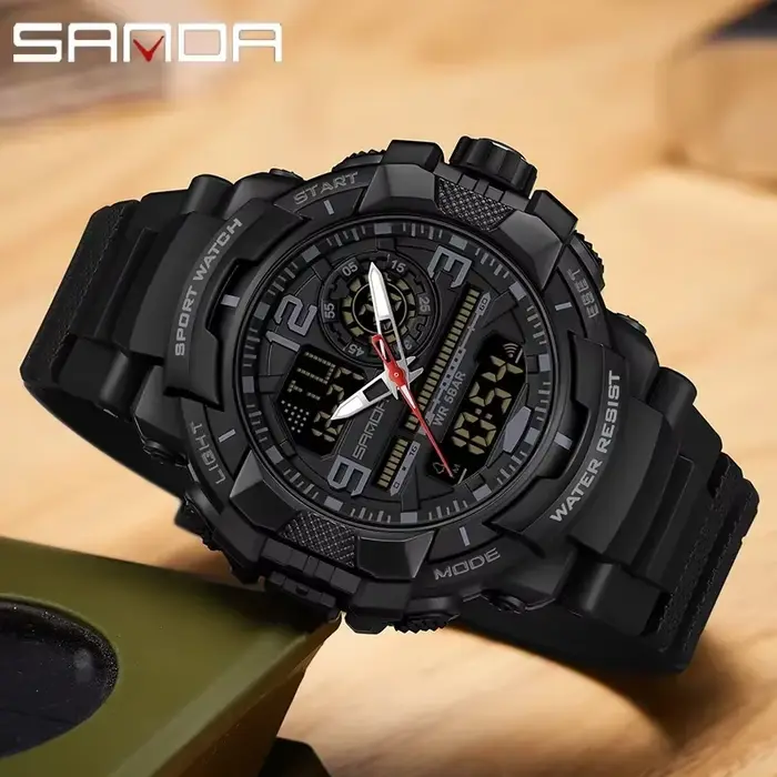 Montre SANDA Hommes Sport Chronomètre Alerte Numérique Double Affichage Quartz Waterproof Occasions Spéciales