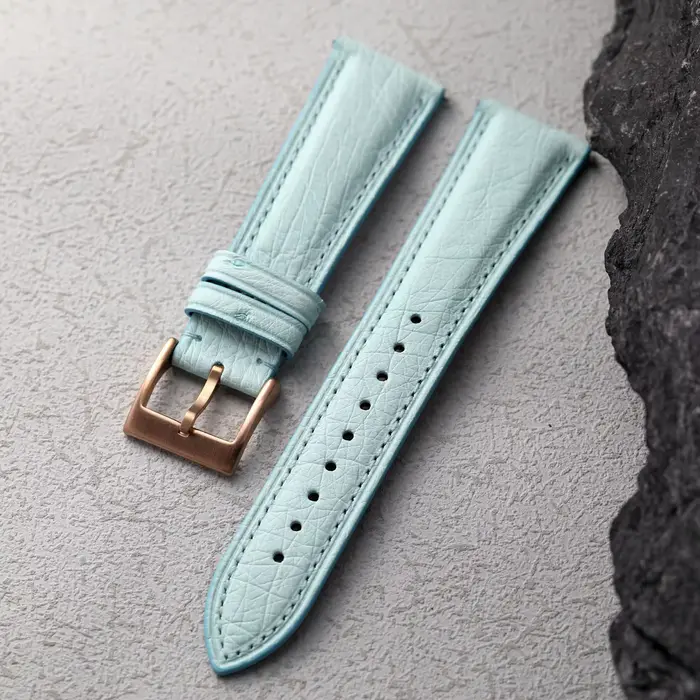 Bracelet en cuir d'autruche haut de gamme, libération rapide 18 19 20 22MM, bracelet rétro bleu glac