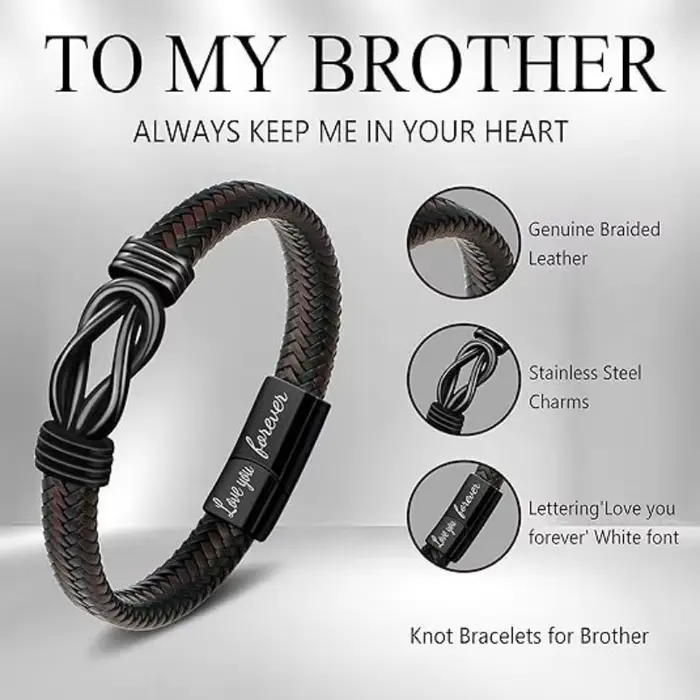  Bracelet tressé en cuir marron avec nœud