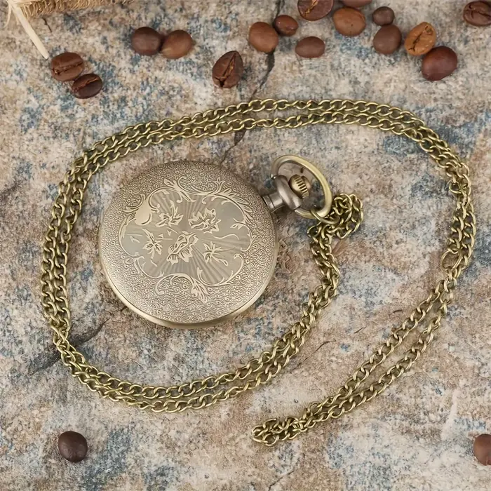 Montre de poche à quartz vintage Bronz pour hommes avec chiffres romains