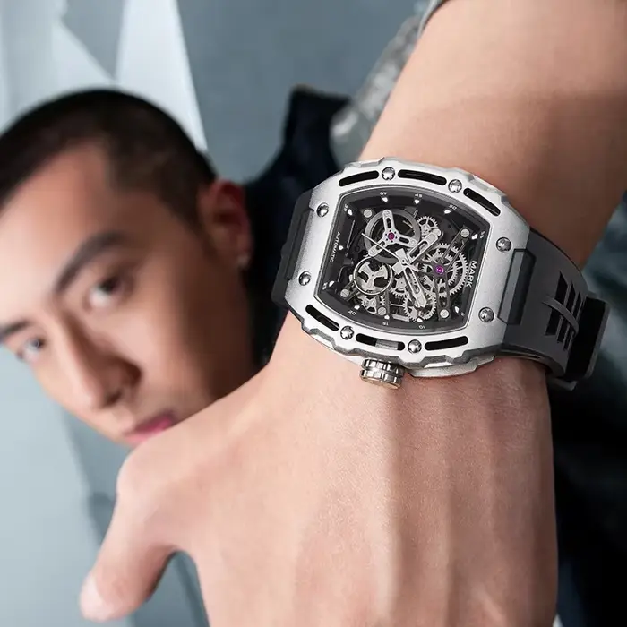 Mark Fairwhale 6700 nouvelles montres mécaniques pour hommes montre-bracelet automatique pour Tourbillon squelette conception étanche montre de mode