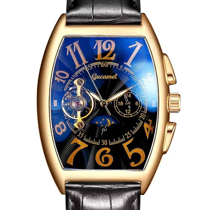 Montre mécanique automatique creuse de luxe hommes Tourbillon horloge mode bracelet en cuir souple montres d'affaires mâle Relogio Masculino