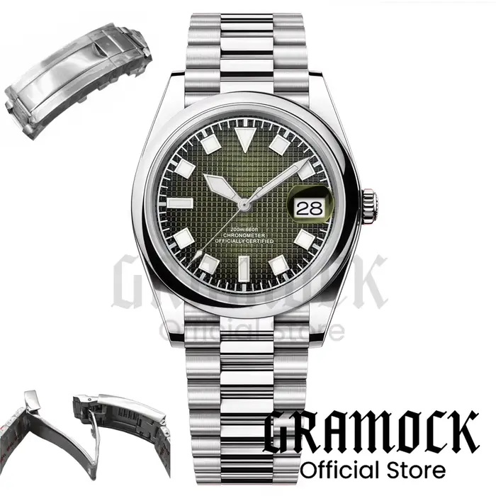 Montre mécanique vintage 36 mm 39 mm avec cadran vert olive