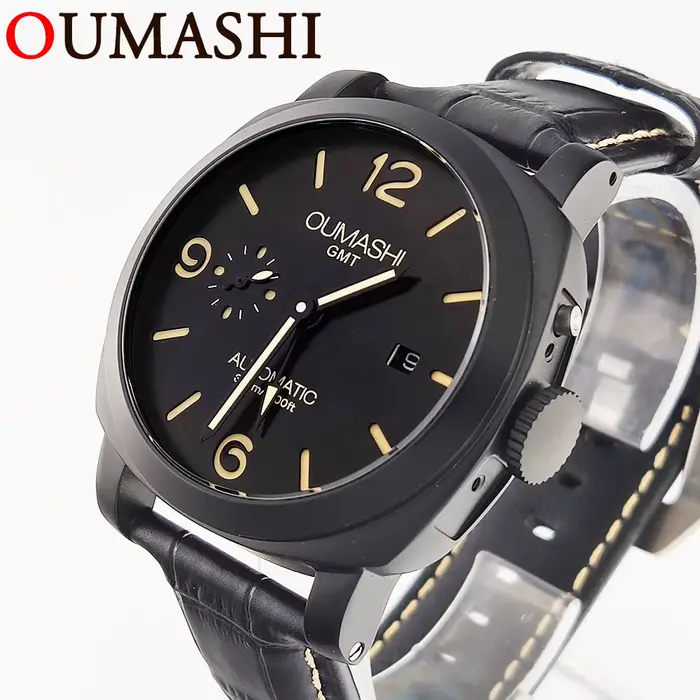 Montre GMT ST2557 OUMASHI Edition Limitée Acier Inoxydable Bracelet Cuir Occasions Spéciales Hommes