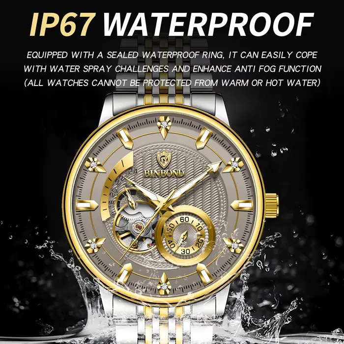Montre-bracelet mécanique automatique tourbillon pour homme BINBOND