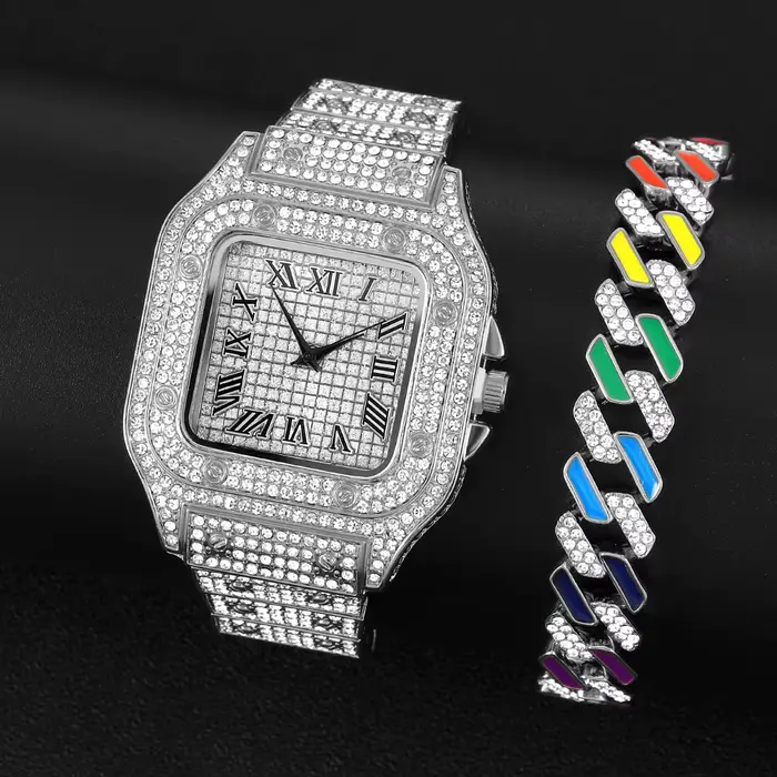 Montre entièrement glacée pour hommes